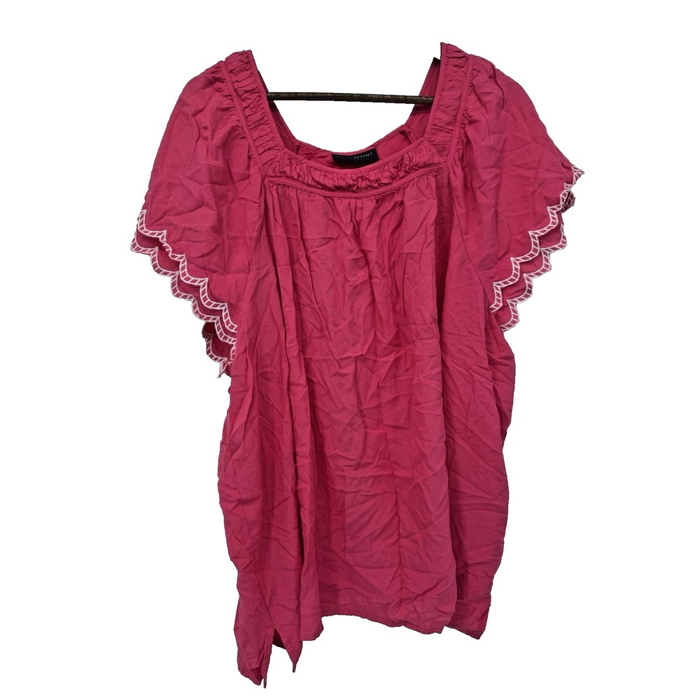 Lane Bryant Blouse 30 Scalloped Flutter Sleeve Square Neck Pink Festival Cinco